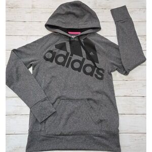 Adidas Grey Melange Go-To Hoodie Black Logo Sweatshirt Women's Size Medium